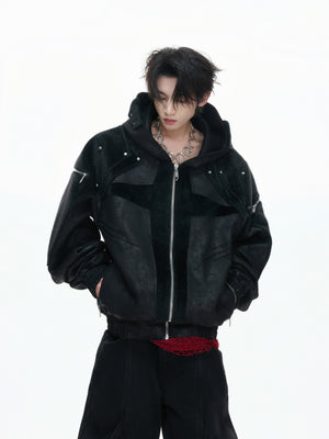 Hooded Deconstructed Faux Leather Jacket - product image 5