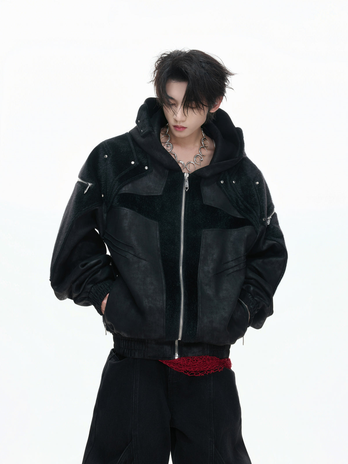 Hooded Deconstructed Faux Leather Jacket - product image 5