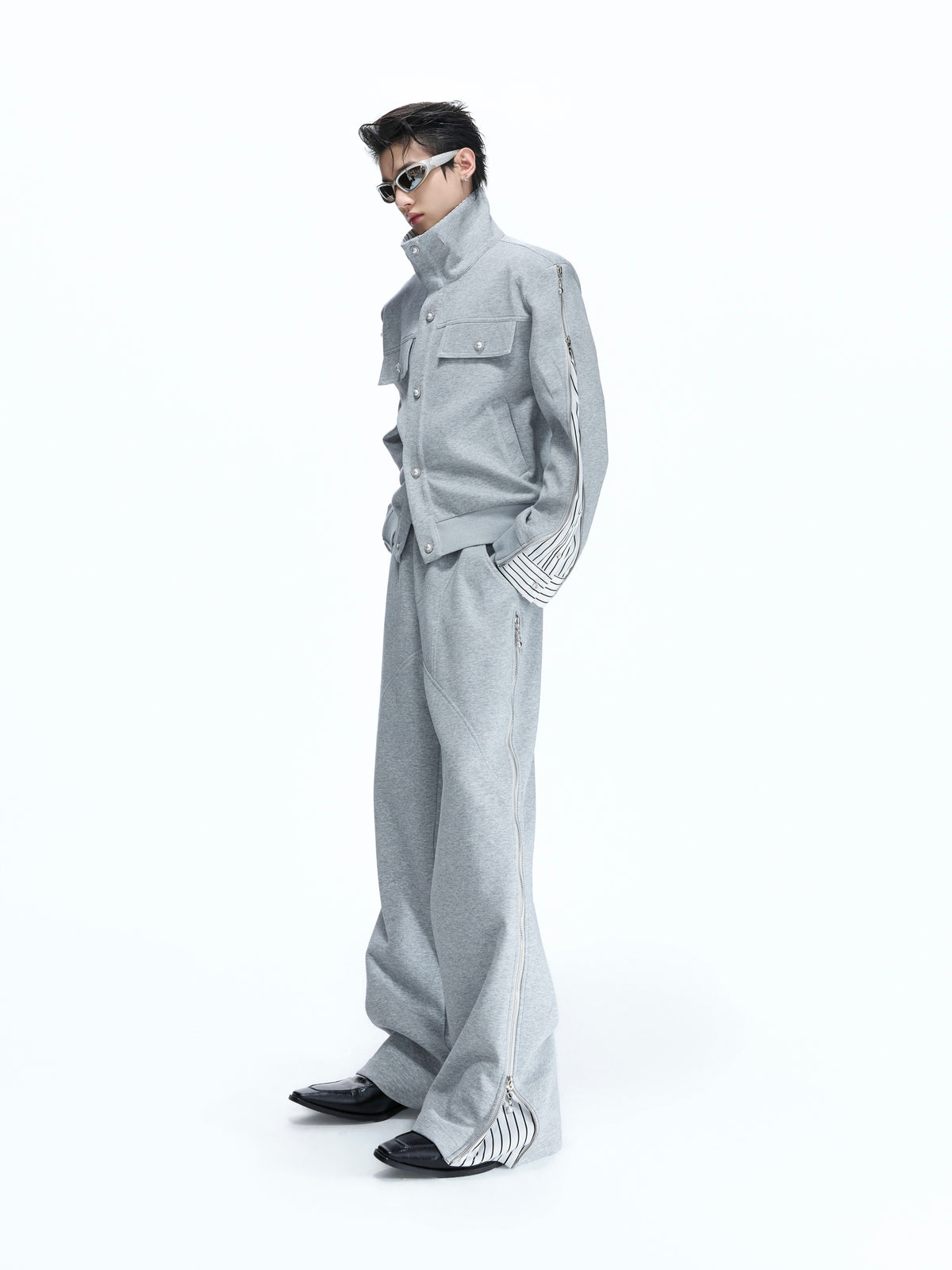 Striped Ribbon Zip Sweatshirt & Flared Pants - product image 3