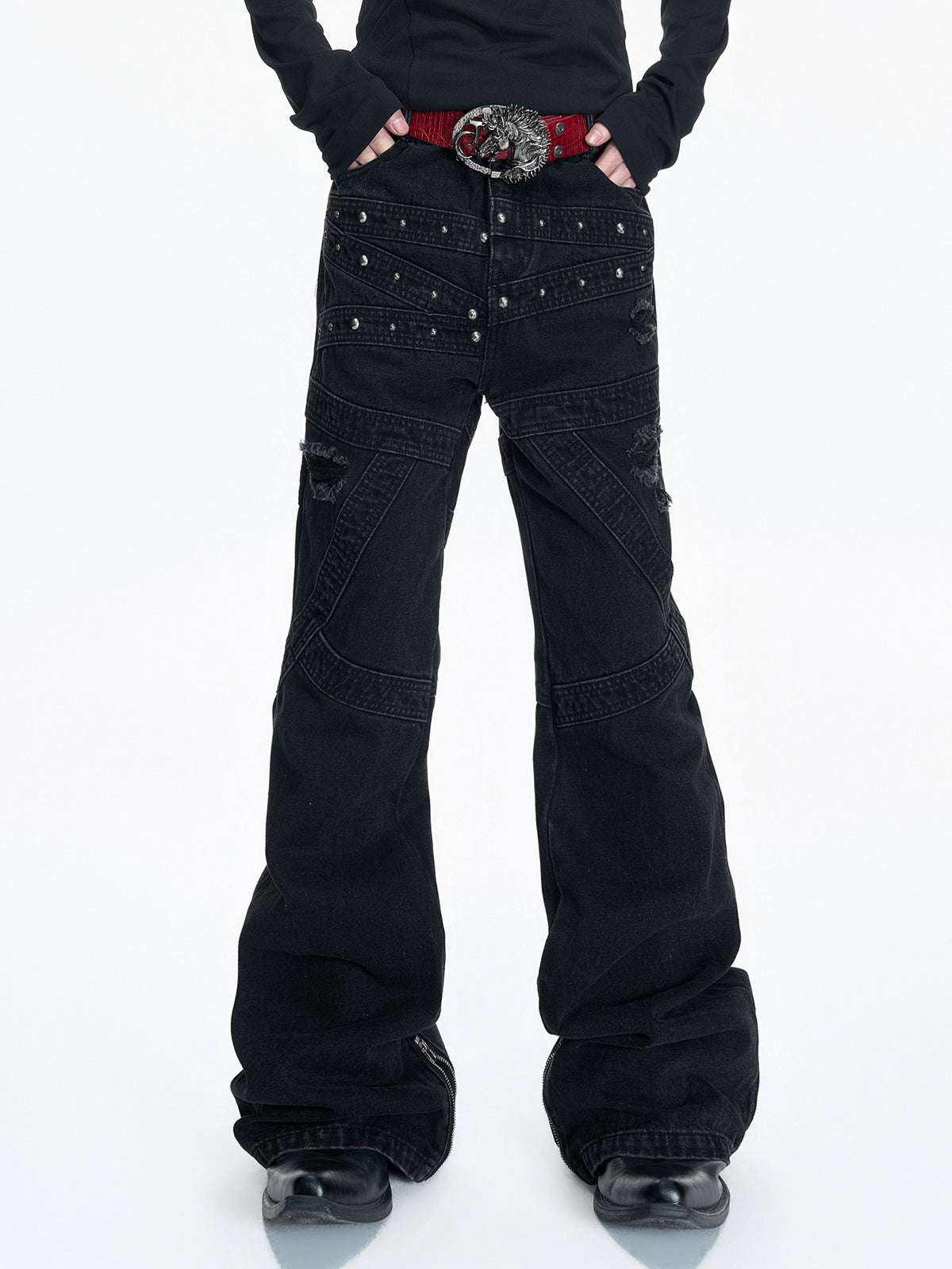 Washed Black Rivet Flare Jeans - product image 1