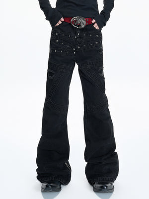 Washed Black Rivet Flare Jeans - product image 1