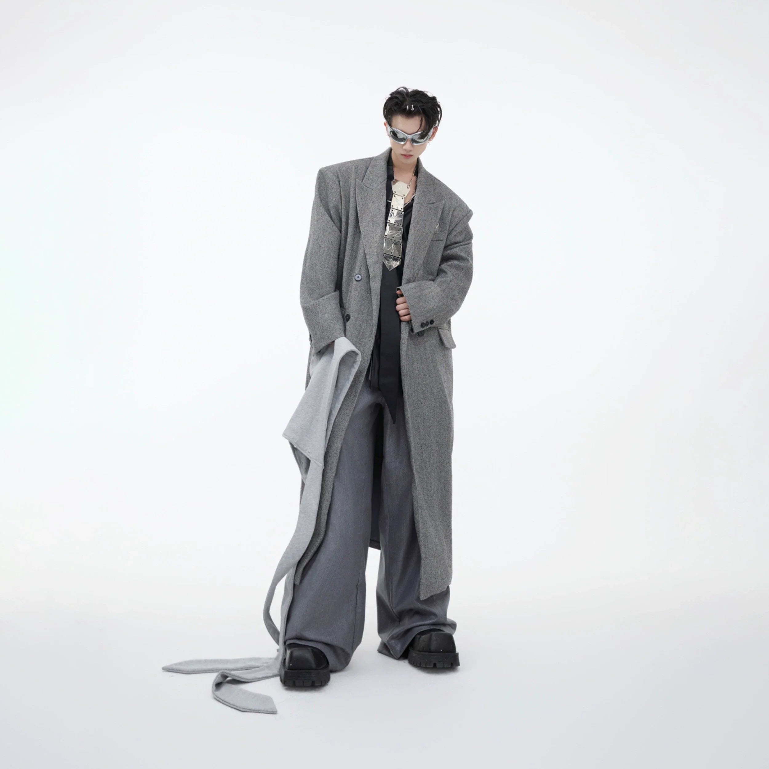 Men?¡¥s Oversized Wool Coat with Detachable Hoodie Metallic Logo Streetwear - ArgueCulture