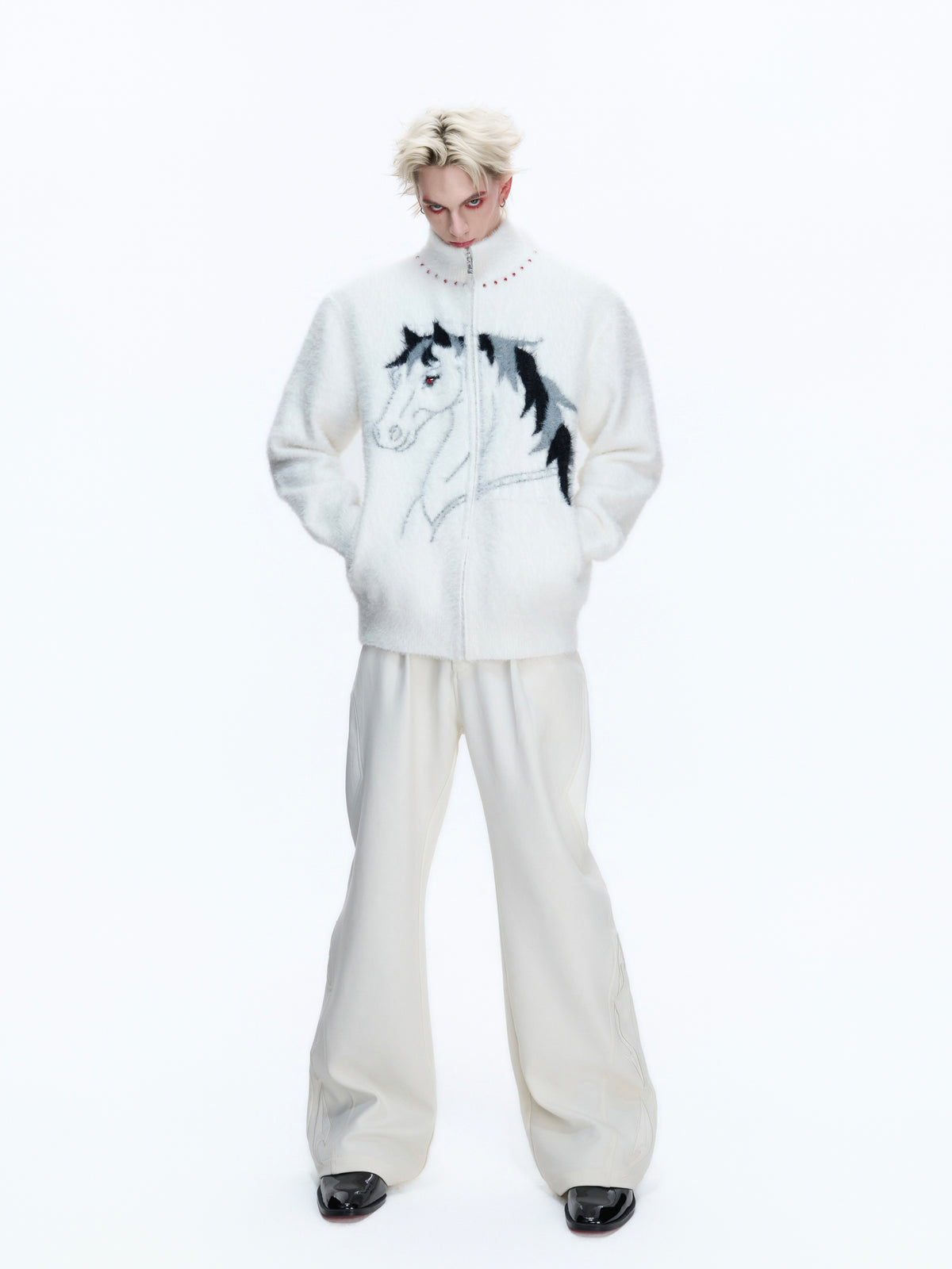 Asymmetric Horse-Embroidered Zip Cardigan - product image 5