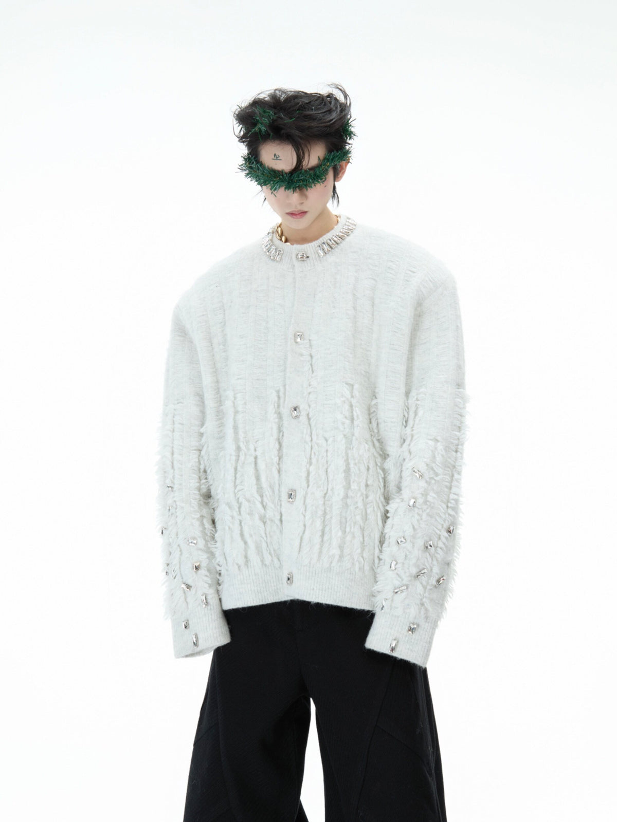 Rhinestone Distressed Knit Cardigan - product image 3
