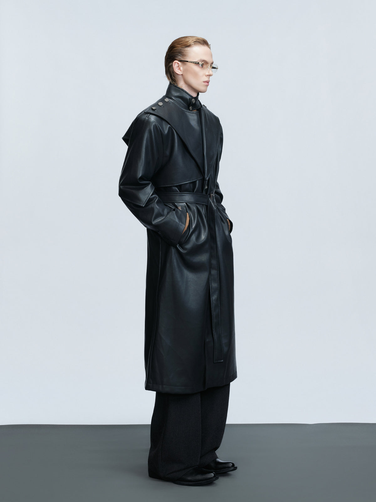 Deconstructed PU Leather Long Coat - product image 3