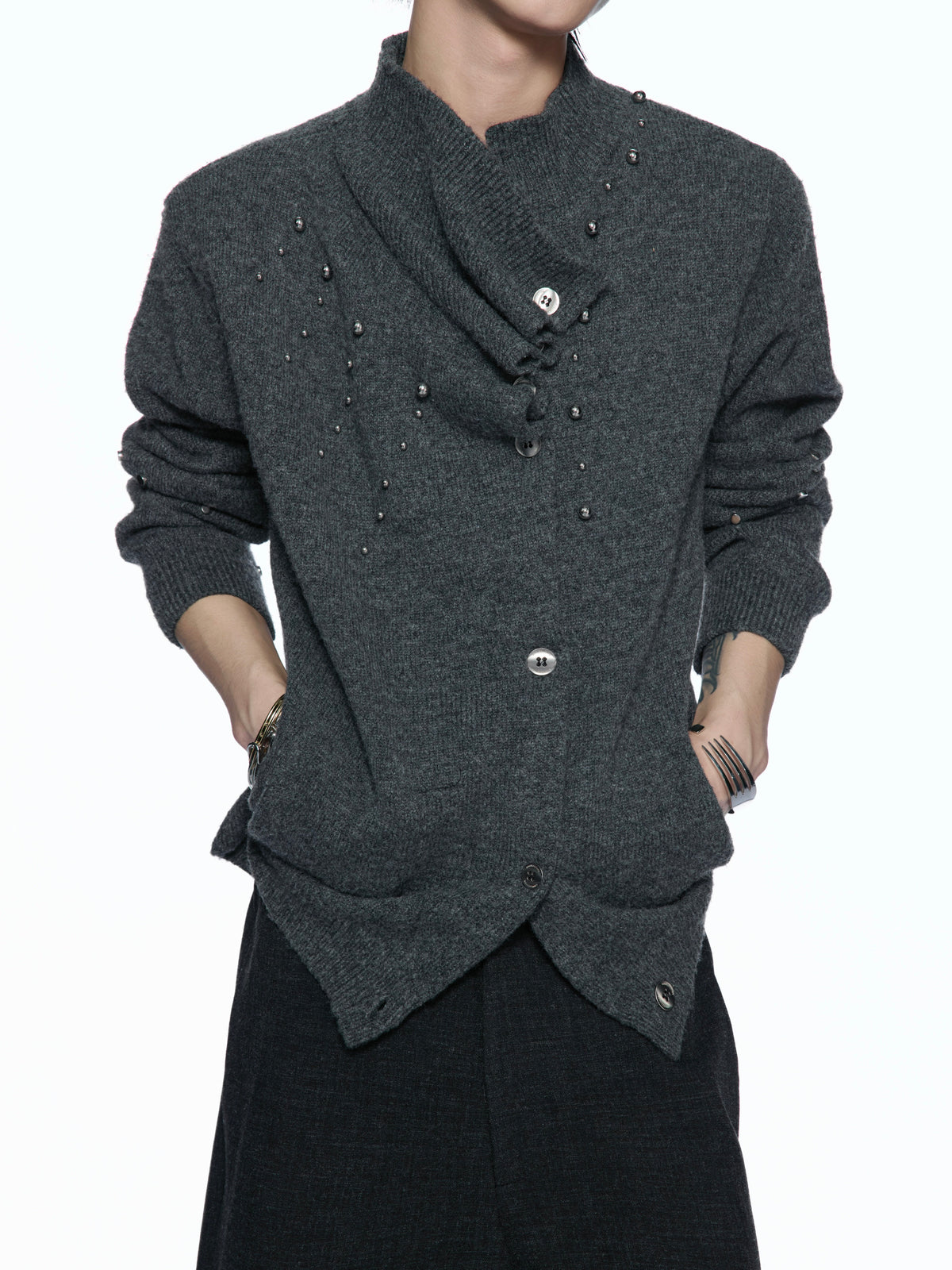 Asymmetric Studded Knit Sweater - product image 1