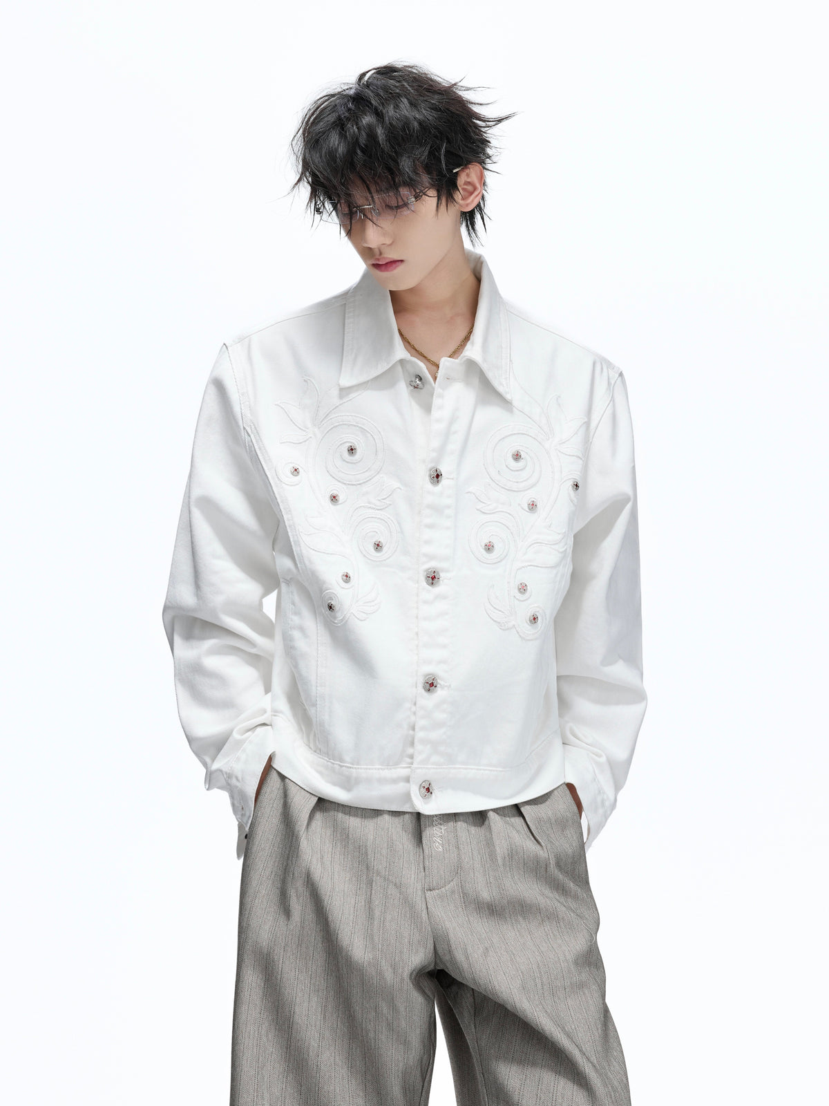 Floral Embroidered Rivet Denim Jacket - product image 2