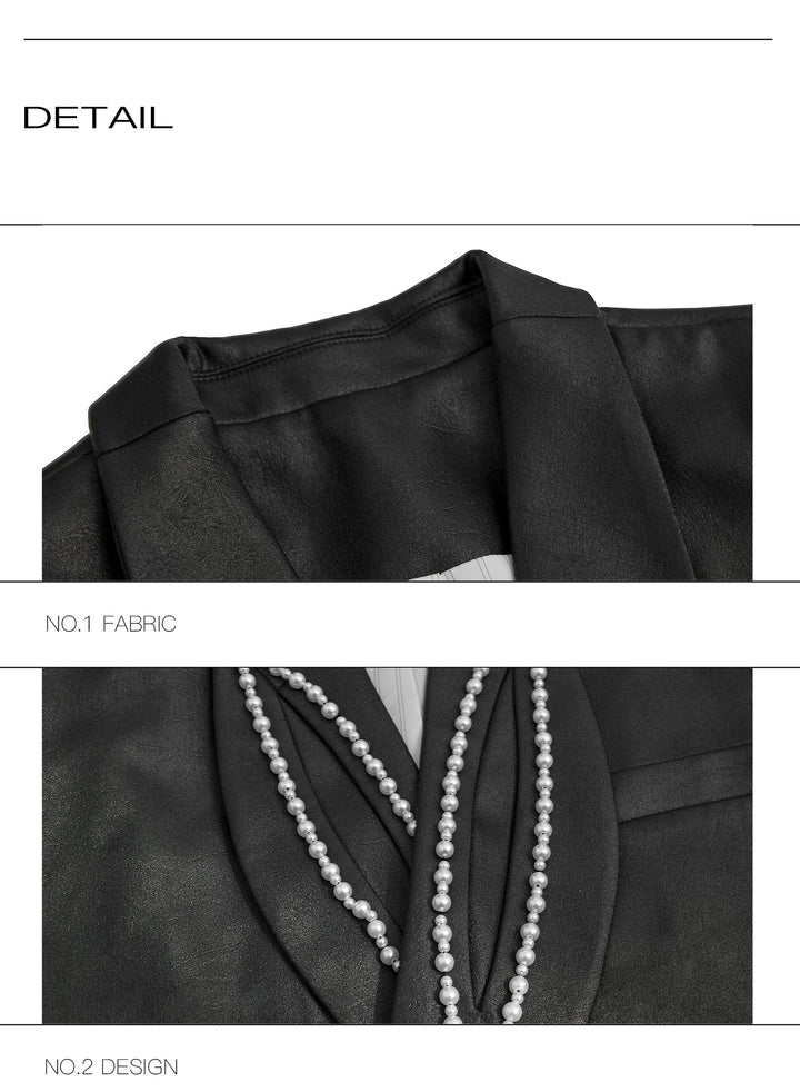 Waxed Wide Shoulder Blazer with Pearl Embellishments - ArgueCulture