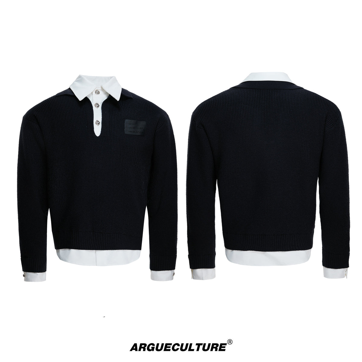 Faux-Layered Contrast Collar Knit Sweater - product image 5