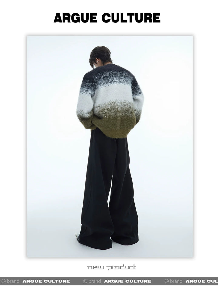 Gradient Faux Fur Knit Sweater with Custom Buttons - ArgueCulture