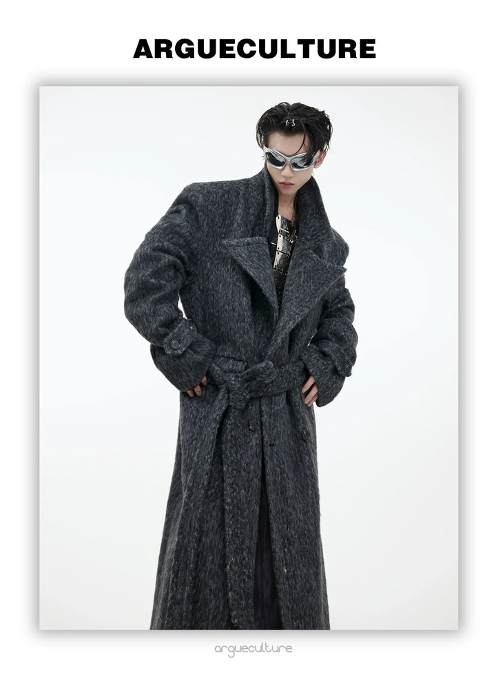 Heavyweight Wool Blend Long Over Coat with Belted Waist - ArgueCulture