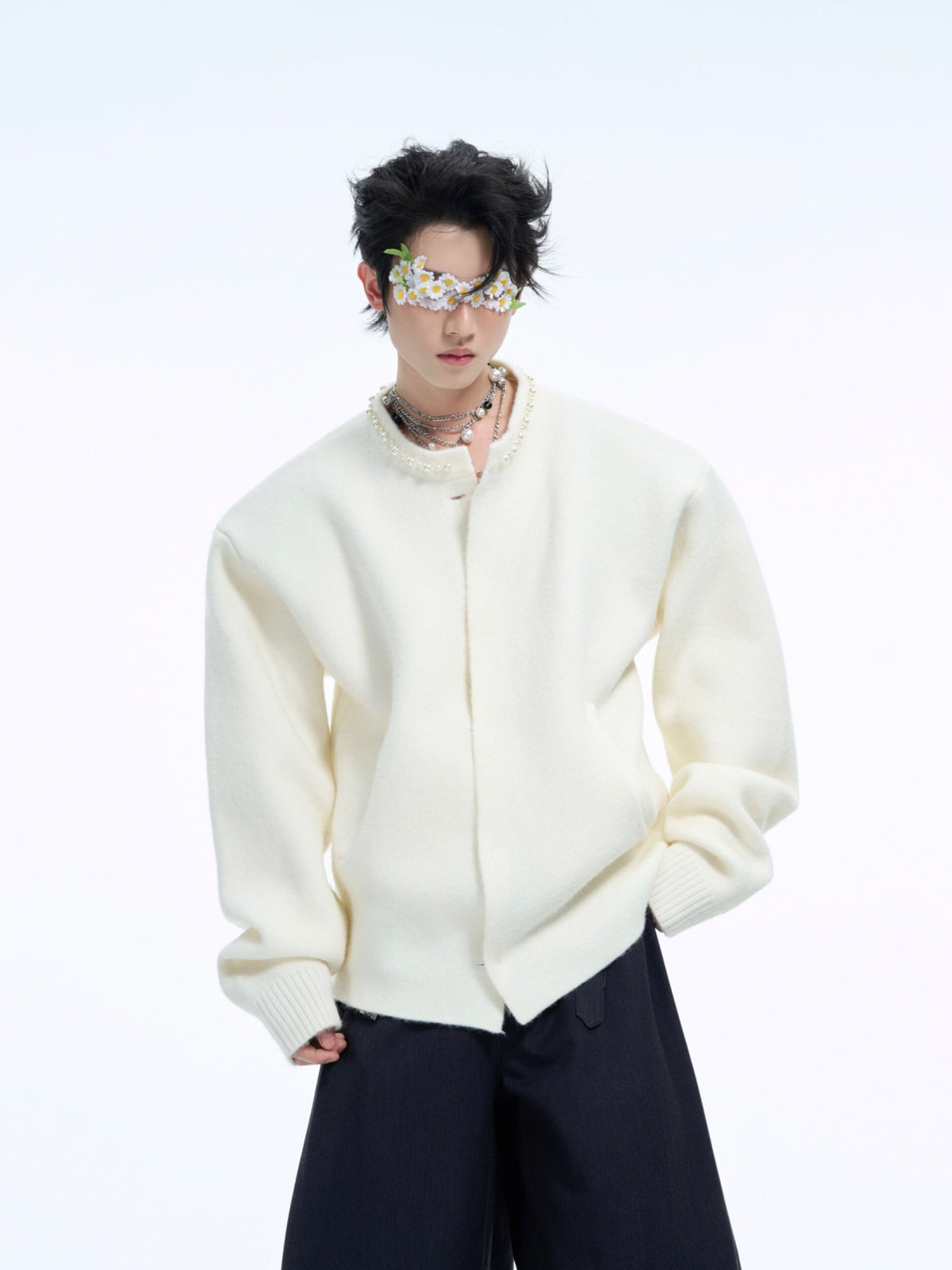 Pearl-Trimmed Short Cardigan Sweater - product image 1
