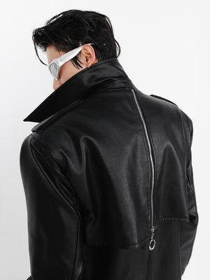 Layered PU Long Trench Coat - product image 2