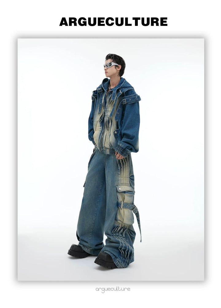 Hooded Denim Set with Straps and Post-Apocalyptic - ArgueCulture