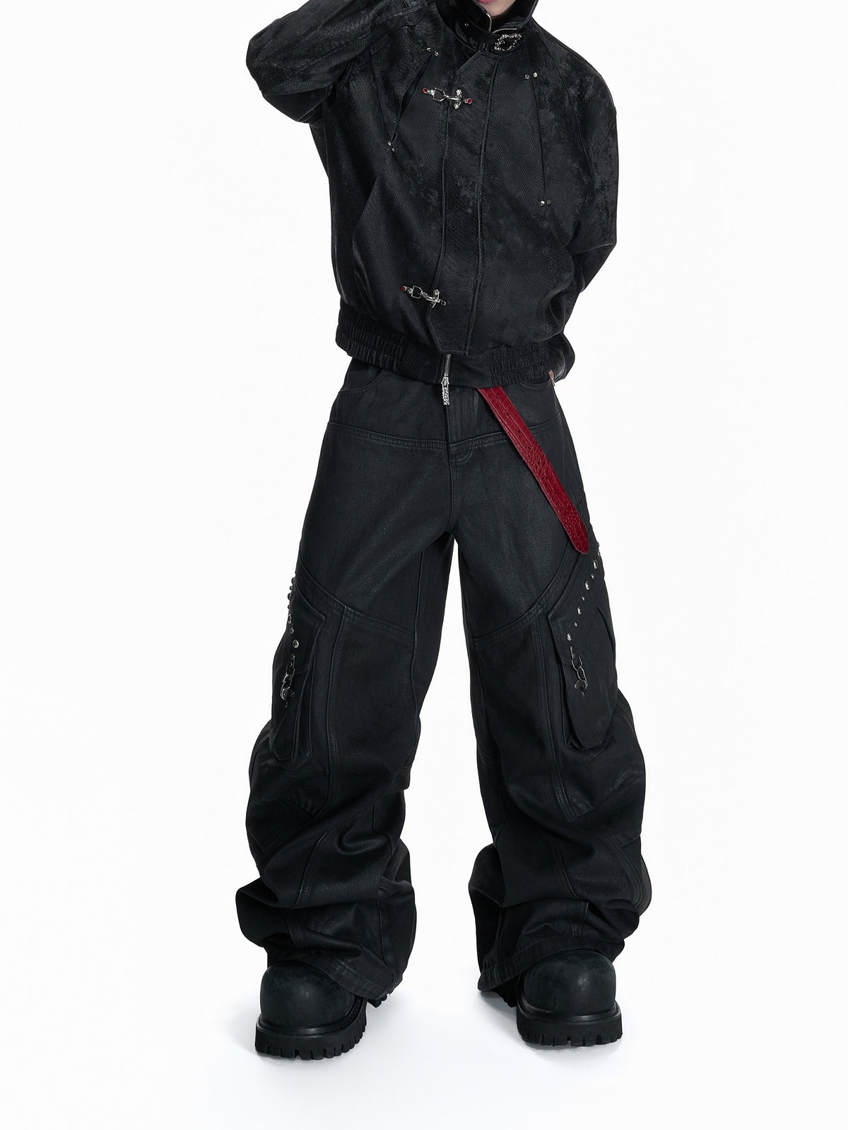 Waxed Black Multi-Pocket Cargo Jeans - product image 5