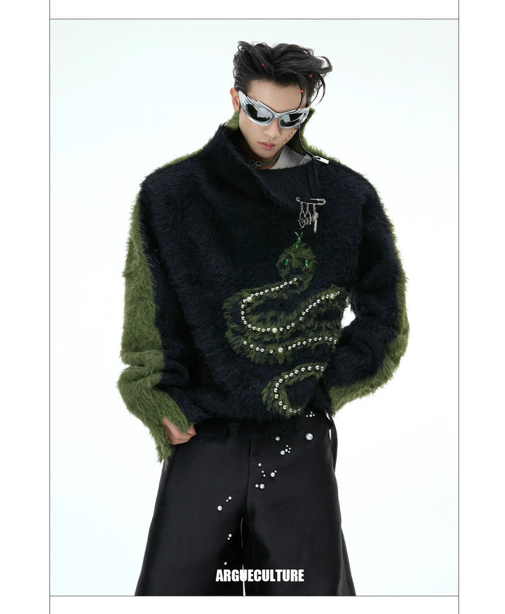 Luxury Knit Sweater with Snake Motif & Pearl Details - ArgueCulture