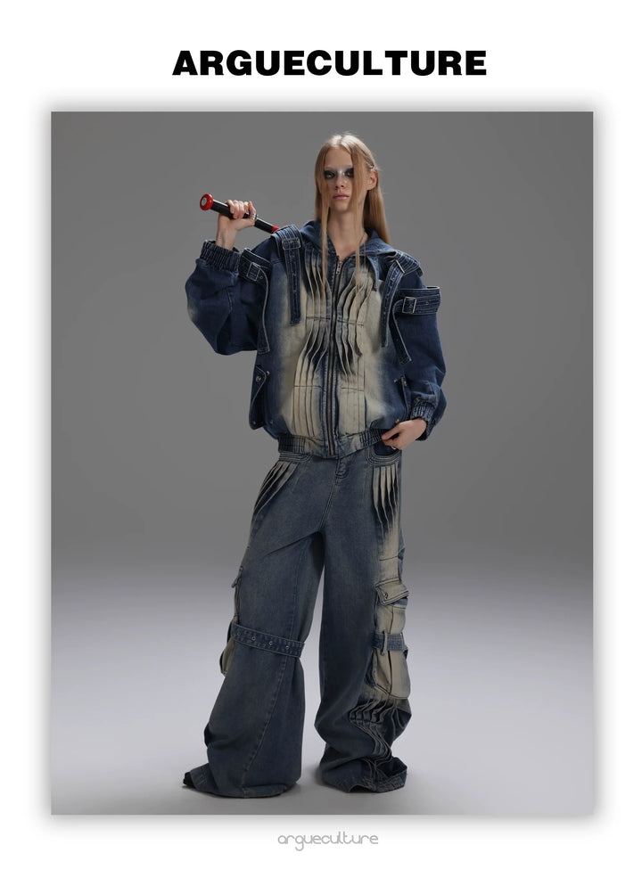 Hooded Denim Set with Straps and Post-Apocalyptic - ArgueCulture