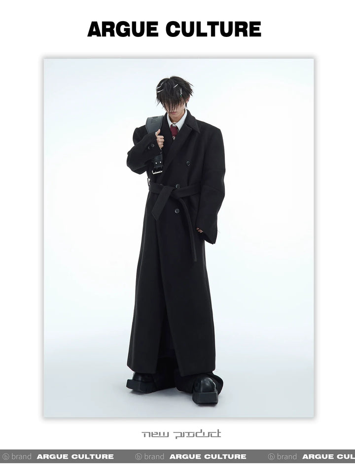 Double-Breasted Wool Coat with Belt Design & Elegant Tailoring - ArgueCulture