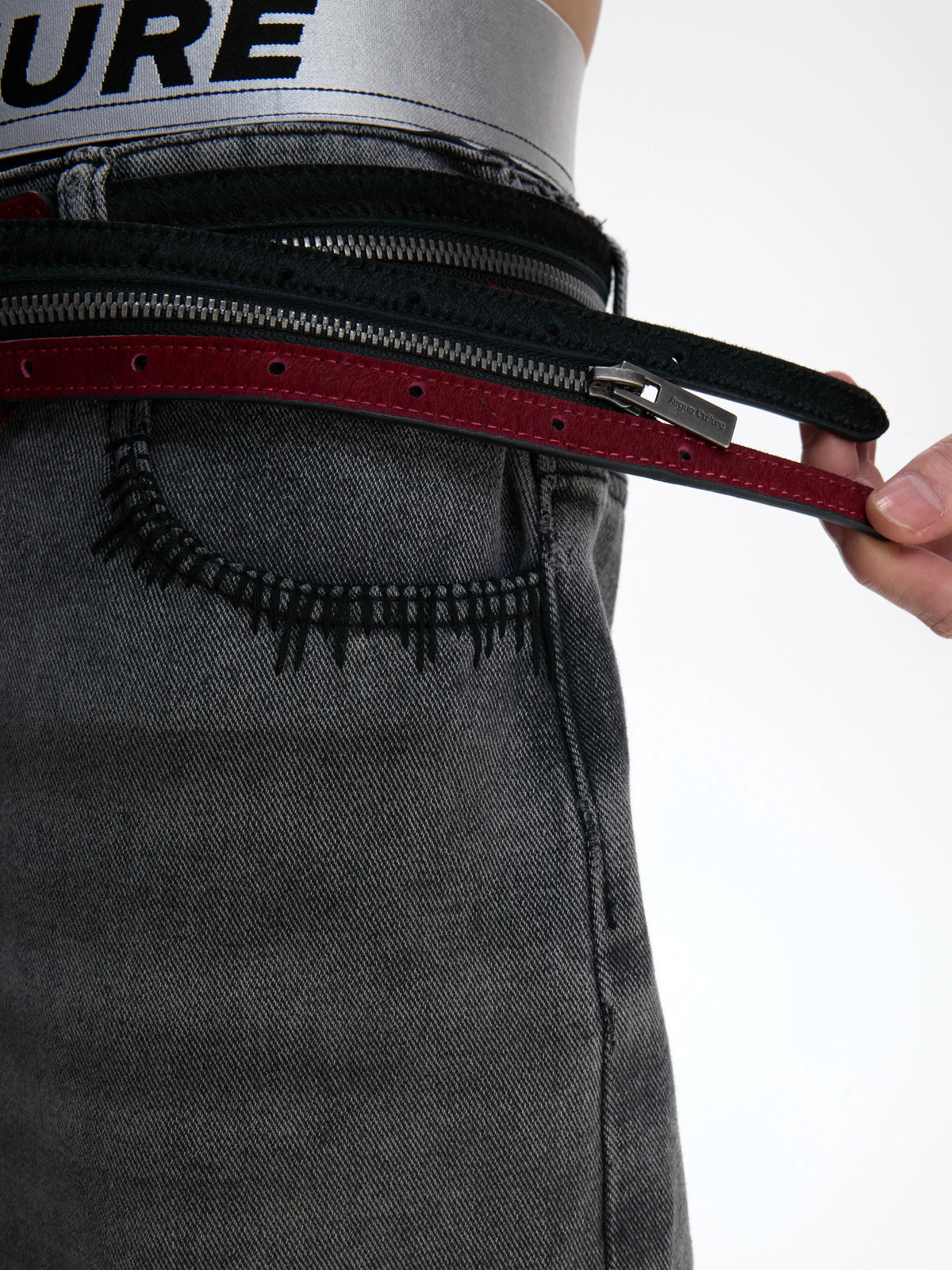 Black Red Horsehair Leather Belt - product image 2