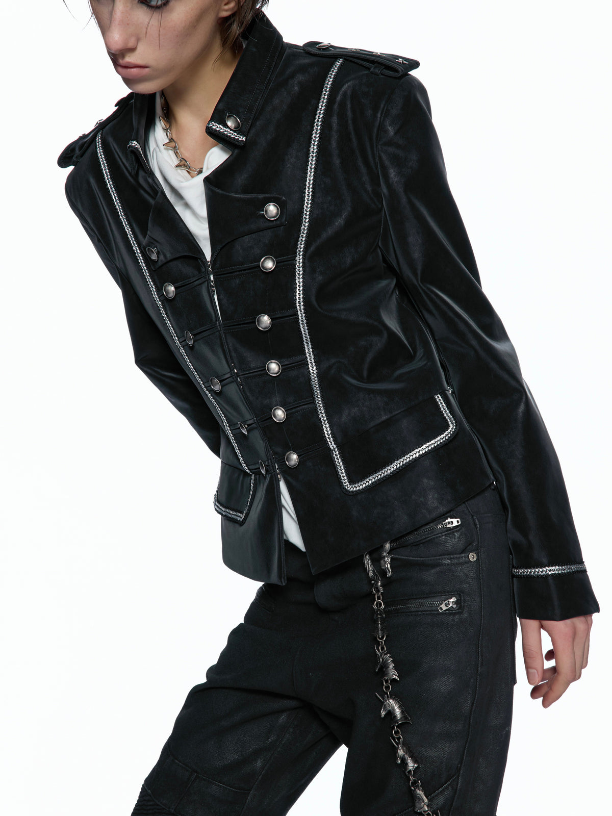 Washed PU Cropped Napoleon Jacket - product image 4