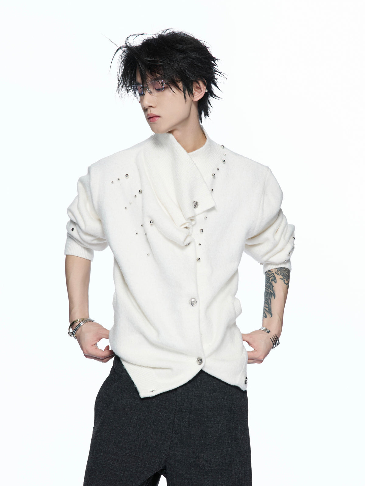 Asymmetric Studded Knit Sweater - product image 2