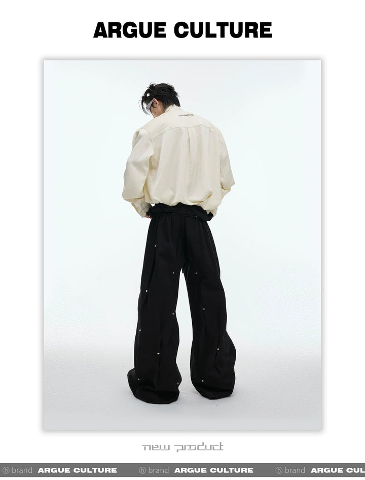 Trendy Deconstructed Pleated Cargo Pants with Silver Accents - ArgueCulture