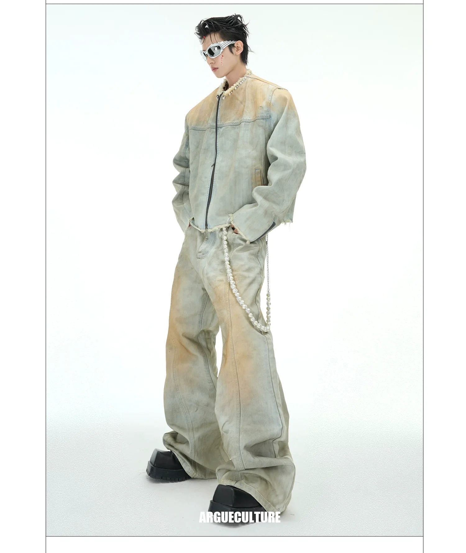 Vintage Pearl-Embellished Flared Denim Jeans ¡§C Streetwear Fashion - ArgueCulture