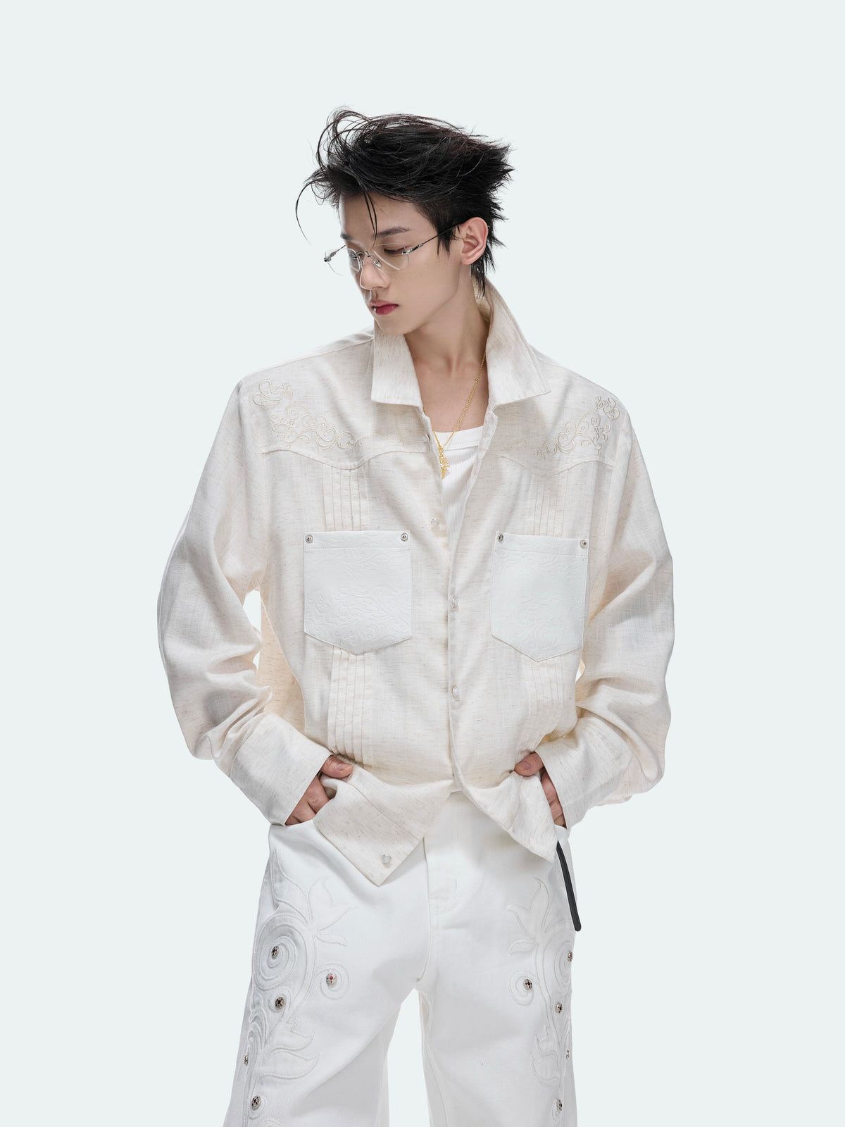 Floral Embroidered Linen Shirt Jacket - product image 4