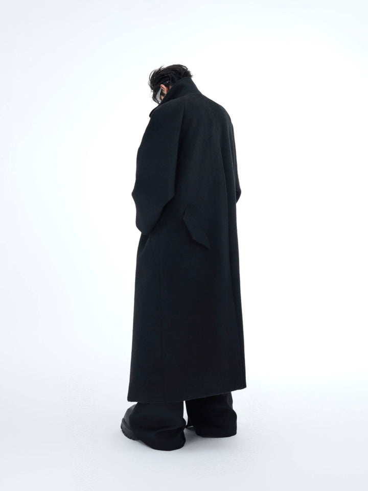 Men¡¯s Wool Coat with Drop Shoulder Design & Back High Slit - ArgueCulture