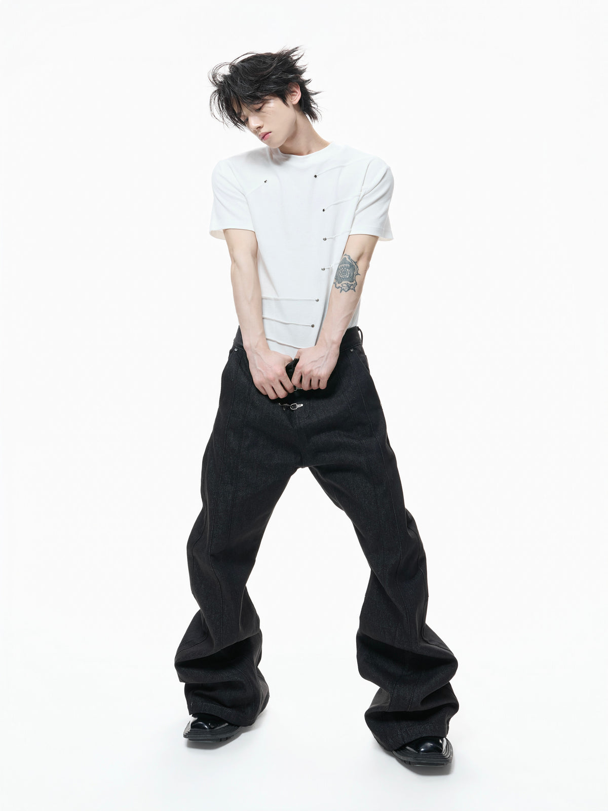 Metal Stud Pleated Crewneck T-Shirt - product image 4