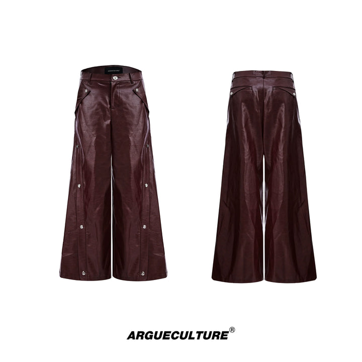 Vintage Faux Leather Cargo Pants with Irregular Design and Button Detail - ArgueCulture