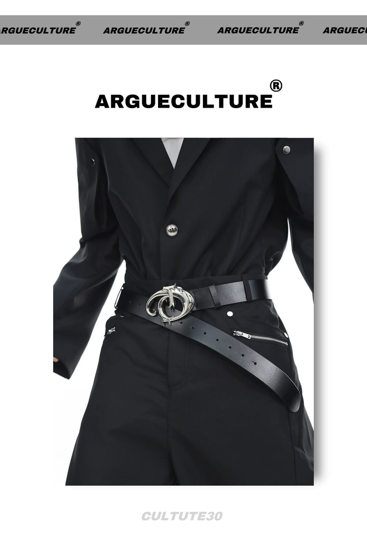 Avant-Garde Asymmetric PU Leather Belt with Metallic Logo - ArgueCulture