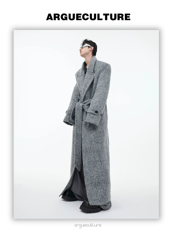 Heavyweight Wool Blend Long Over Coat with Belted Waist - ArgueCulture