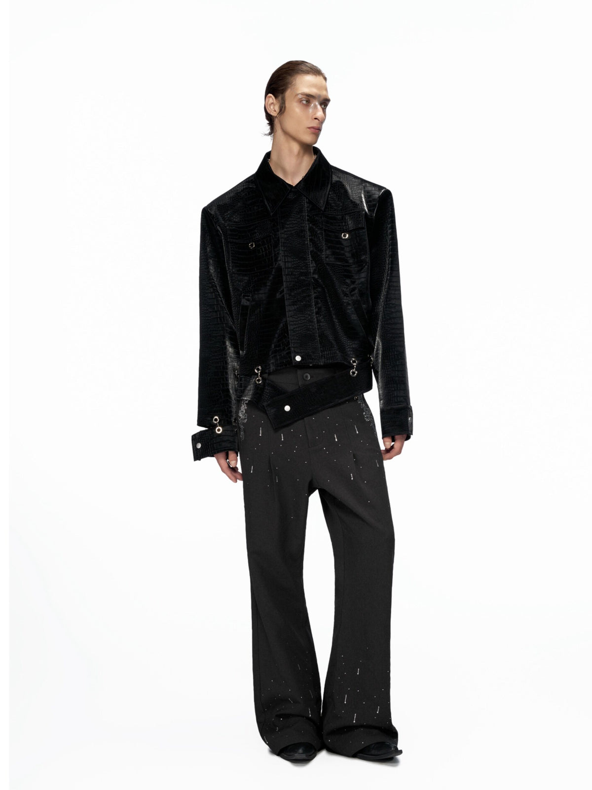 Crocodile-Texture Cropped PU Jacket - product image 5