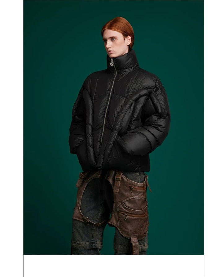 Deconstructed Puffer Jacket High Collar Loose Fit Street Style - ArgueCulture