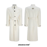 White belted long coat, front and back views
