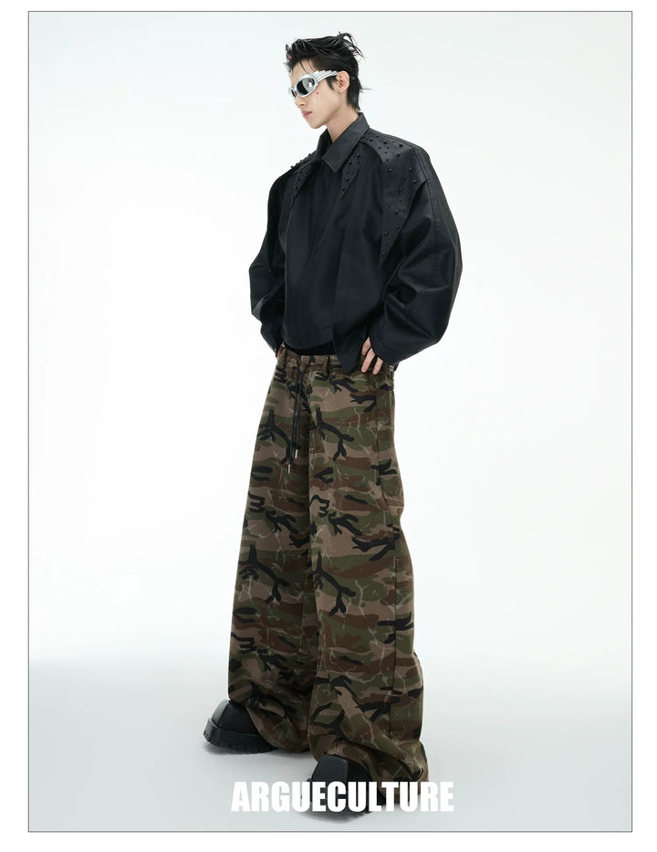 Vintage Camo Triple-Waistband Wide-Leg Cargo Pants – Streetwear Utility Fashion - ArgueCulture