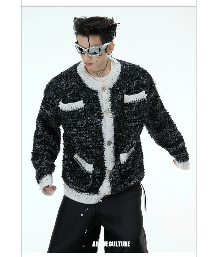 Luxe Pearl-Embellished Knit Cardigan for Unisex - ArgueCulture