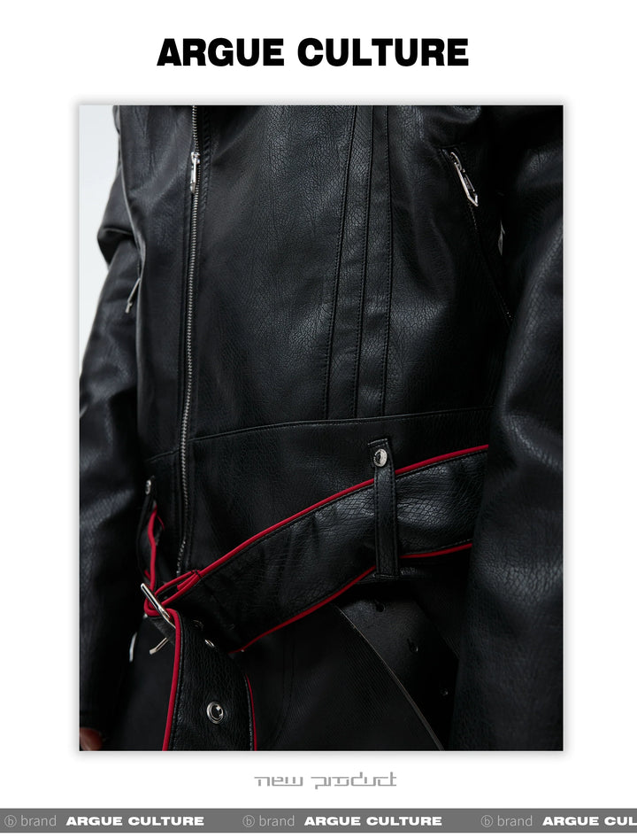 Folding Spine Pleat Short Leather Biker Jacket - ArgueCulture