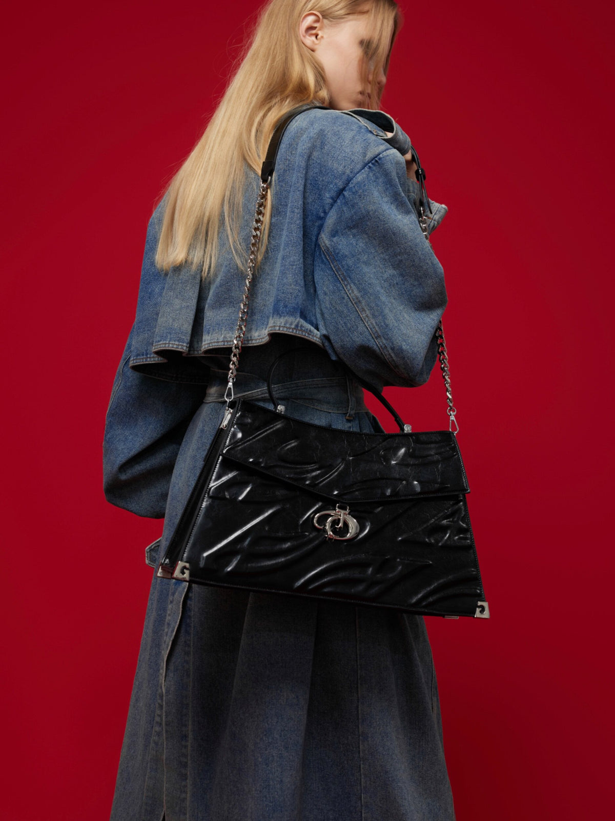 Embossed Leather Trapeze Tote Bag - product image 4