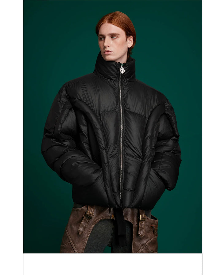 Deconstructed Puffer Jacket High Collar Loose Fit Street Style - ArgueCulture