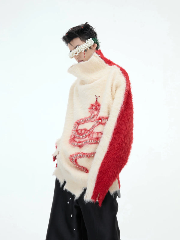 Luxury Knit Sweater with Snake Motif & Pearl Details - ArgueCulture