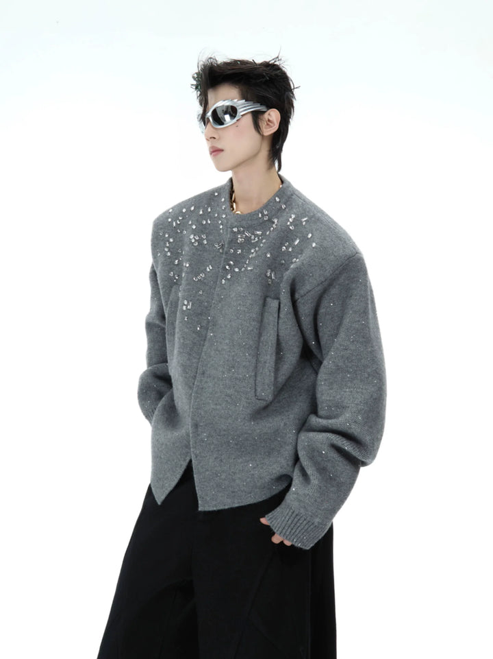 Sequin Snowflake Knit Cardigan Sweater with Rhinestone Embellishments - ArgueCulture