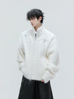 Pearl-Detail Wool-Blend Zip Cardigan - product image 2