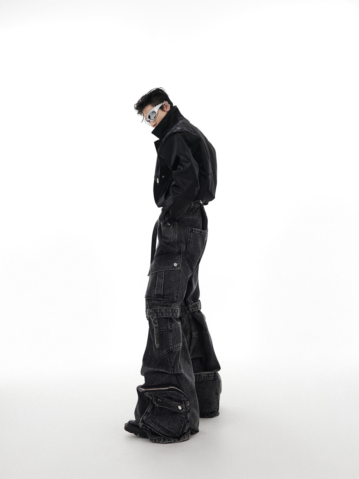 Black Gray Multi-Pocket Utility Jeans - product image 5