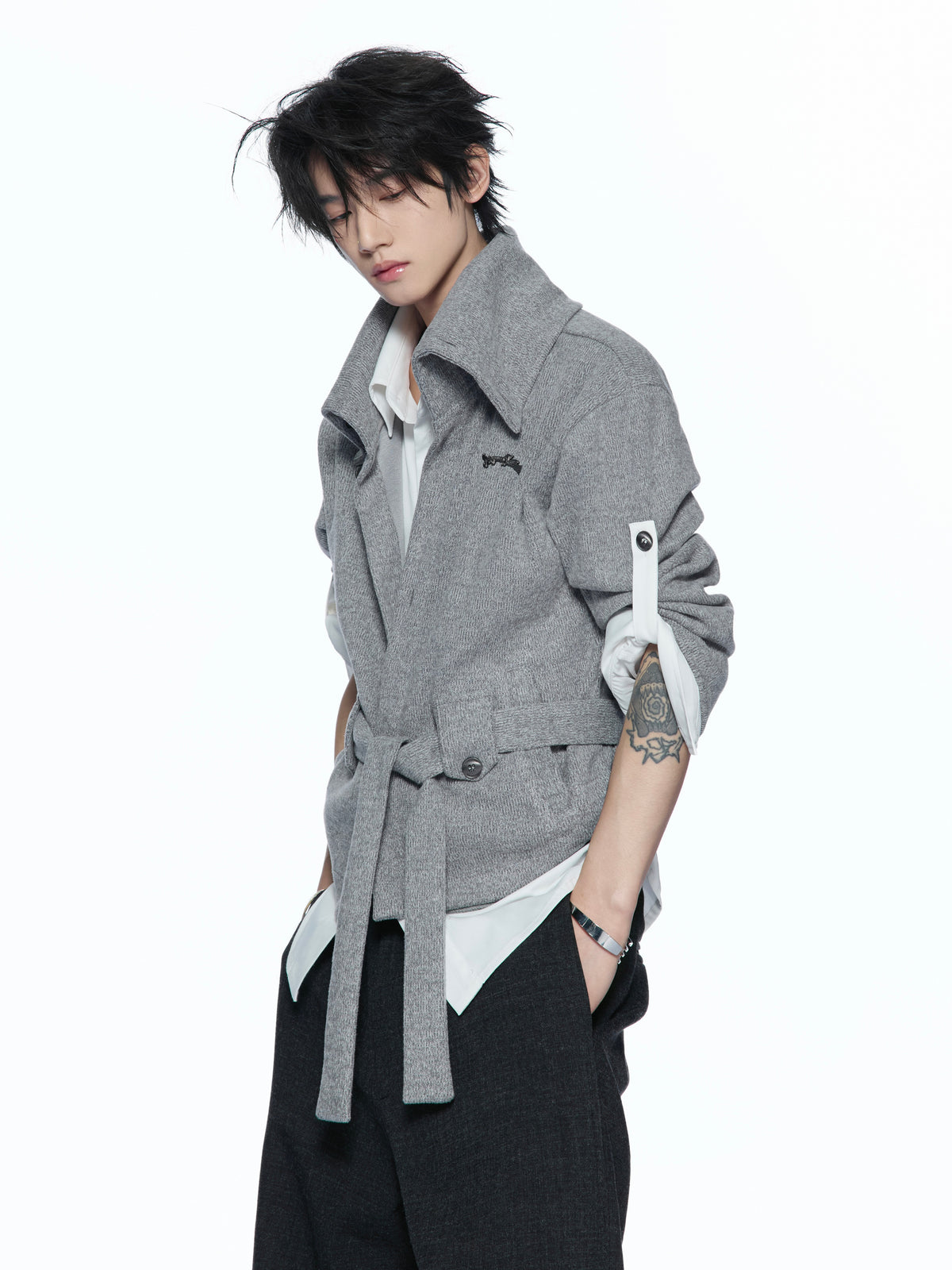 Layered-Collar Zip Knit Cardigan - product image 5