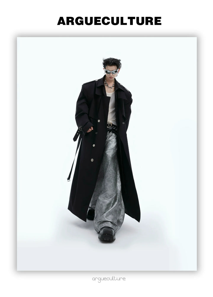 Vintage Trench Coat with Belt and Shoulder Pads ¨C Double-Breasted - ArgueCulture