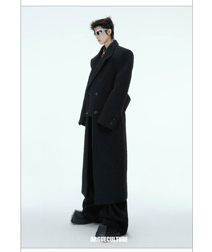 Asymmetrical Patchwork Wool Coat Double-Breasted Jacket - ArgueCulture