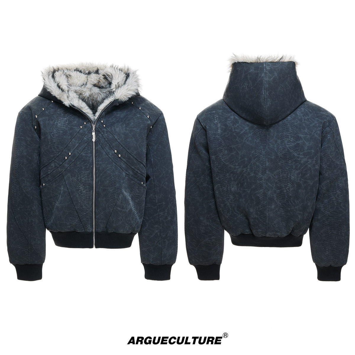 Crocodile-Texture Faux Leather Hooded Jacket - product image 5