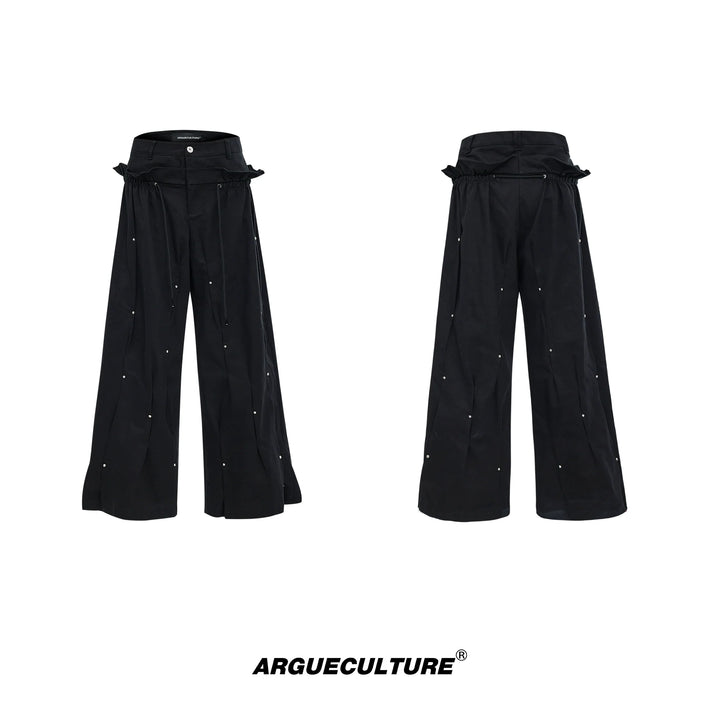 Trendy Deconstructed Pleated Cargo Pants with Silver Accents - ArgueCulture